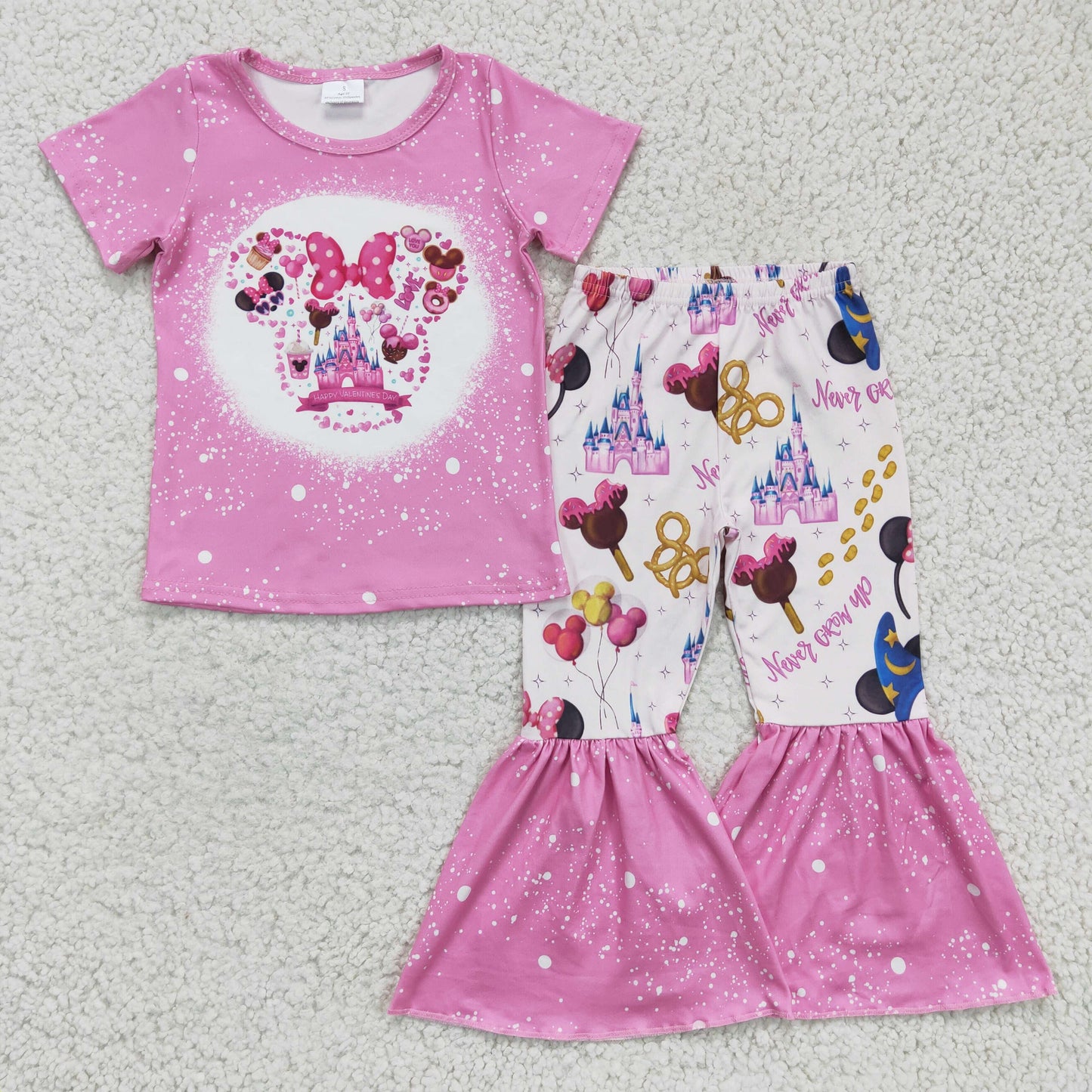 girls short sleeve pink cartoon 2pcs outfit,GSPO0251