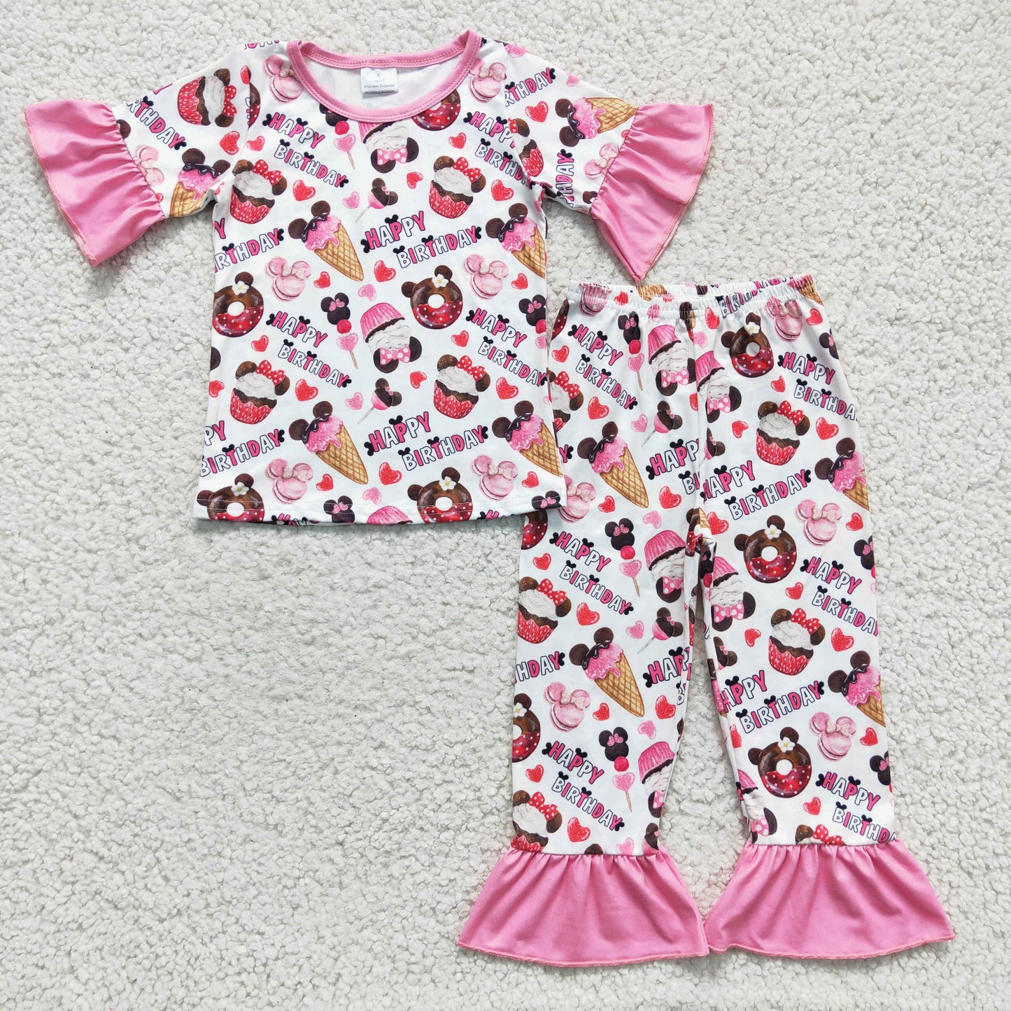 Girls short sleeve Happy Birthday pajama set, GSPO0306,