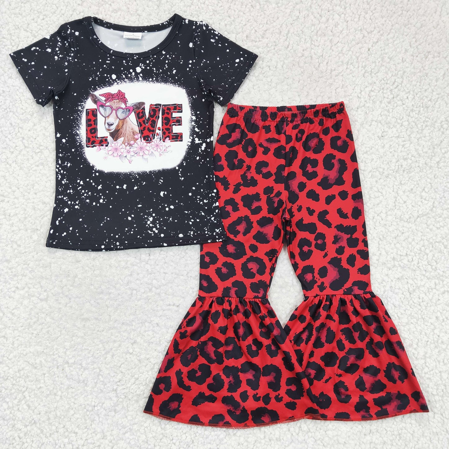 girls cow design heart print outfit, GSPO0288