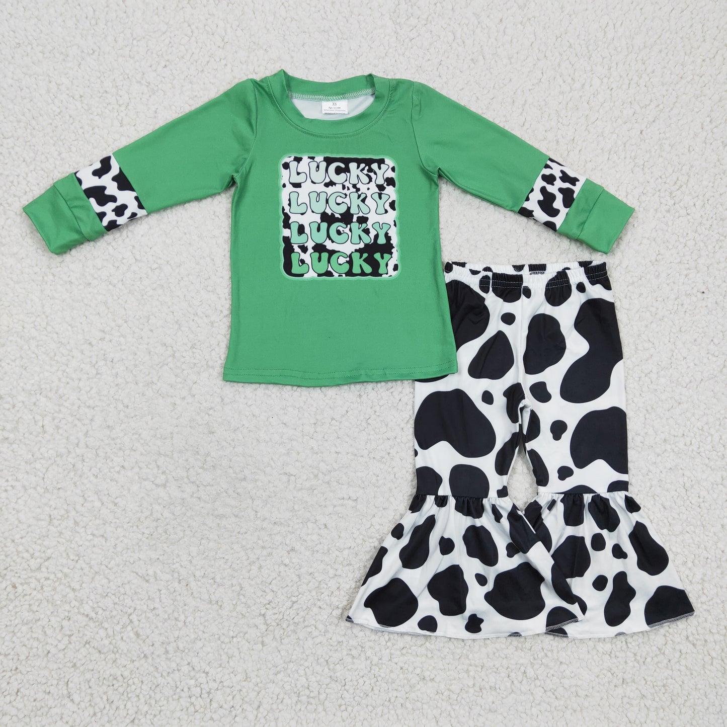 Girls lucky top cow print bell pants outfit, GLP0411
