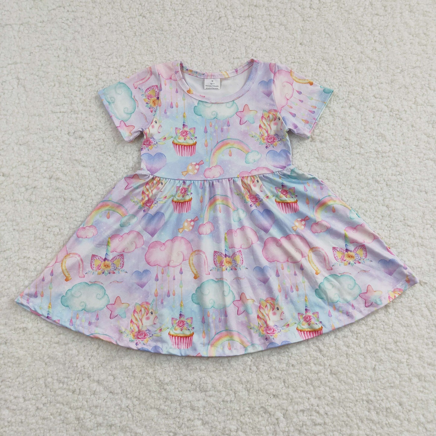 girls shorts sleeve rainbow horse print dress,GSD0166