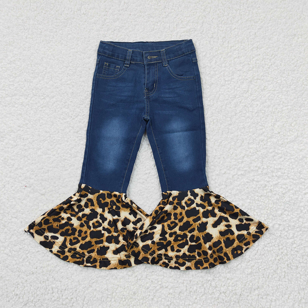 vintage blue denim pants cheetah ruffles ,P0116