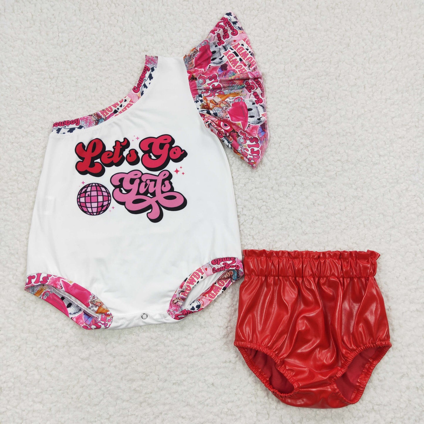 lets go girls romper red bummie set