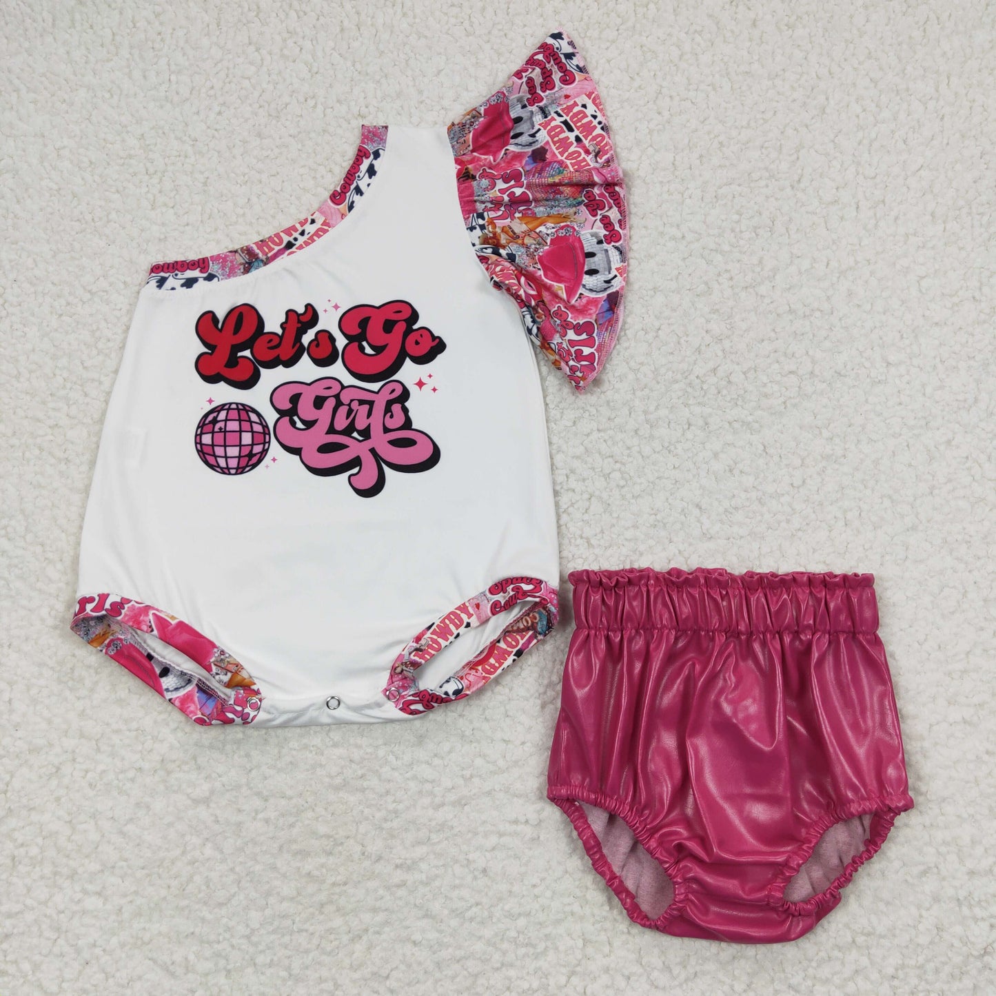 lets go girls romper hot pink bummie set