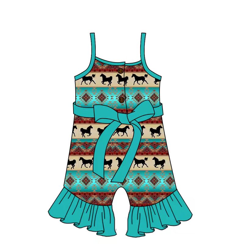 Pre-order kids Aztec cow print summer jumpsuit