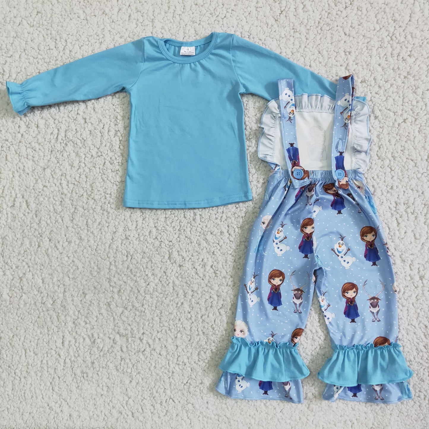 Baby girls long sleeve cartoon suspender pants outfit
