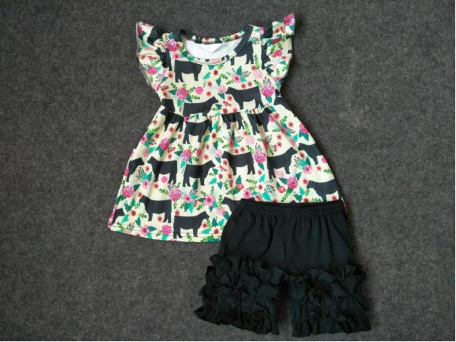 Girls cow print summer short set