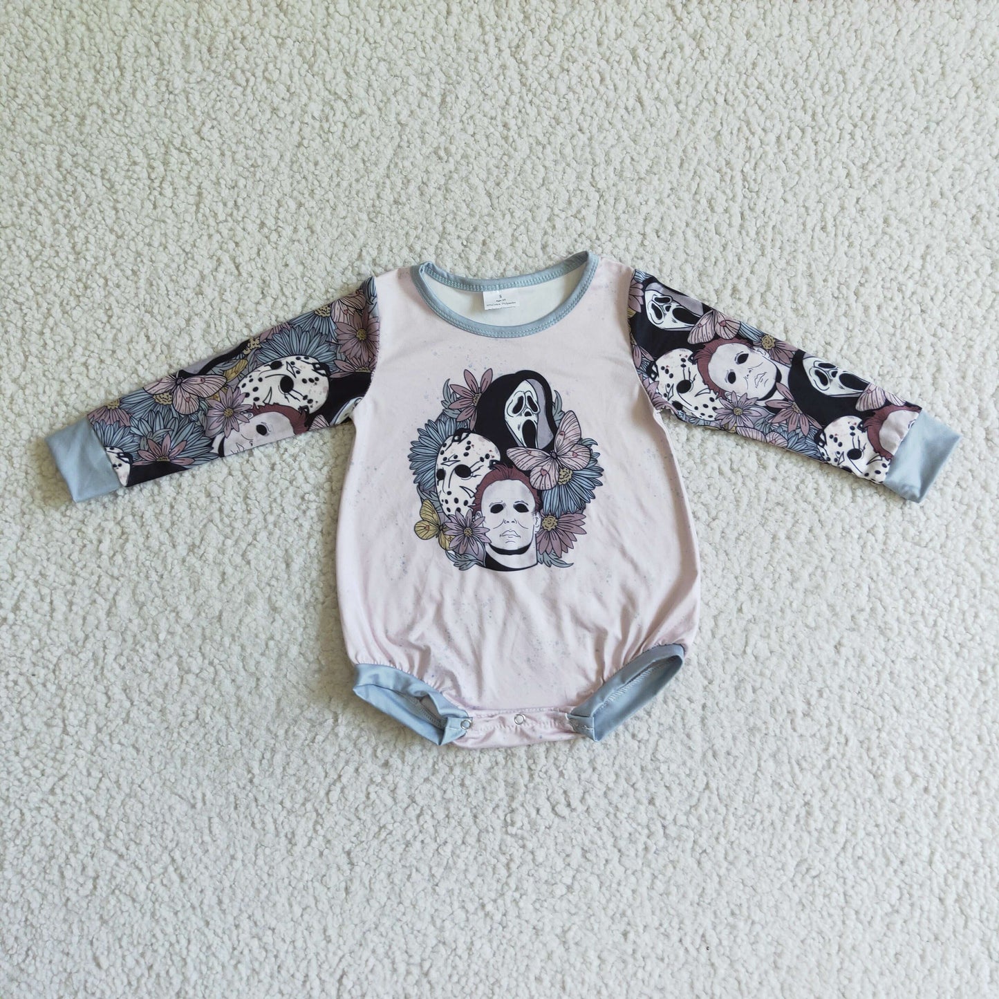 Girls long sleeve grey color skull Halloween romper
