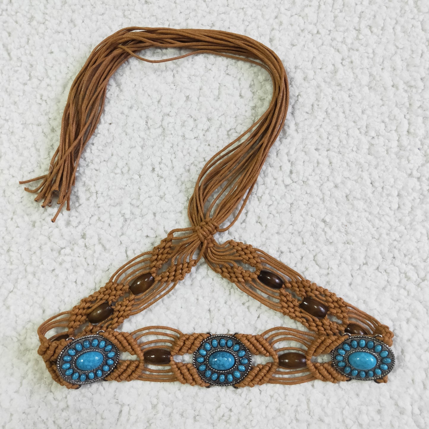 Leather cord beaded pants belt 70inches