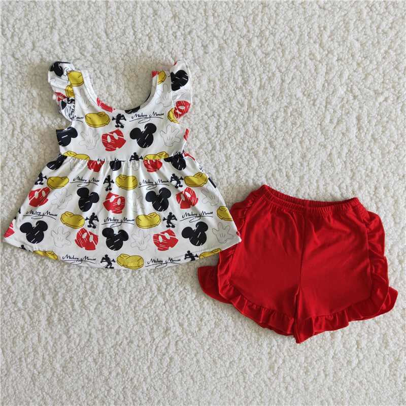 Girls cartoon top red shorts summer short outfit