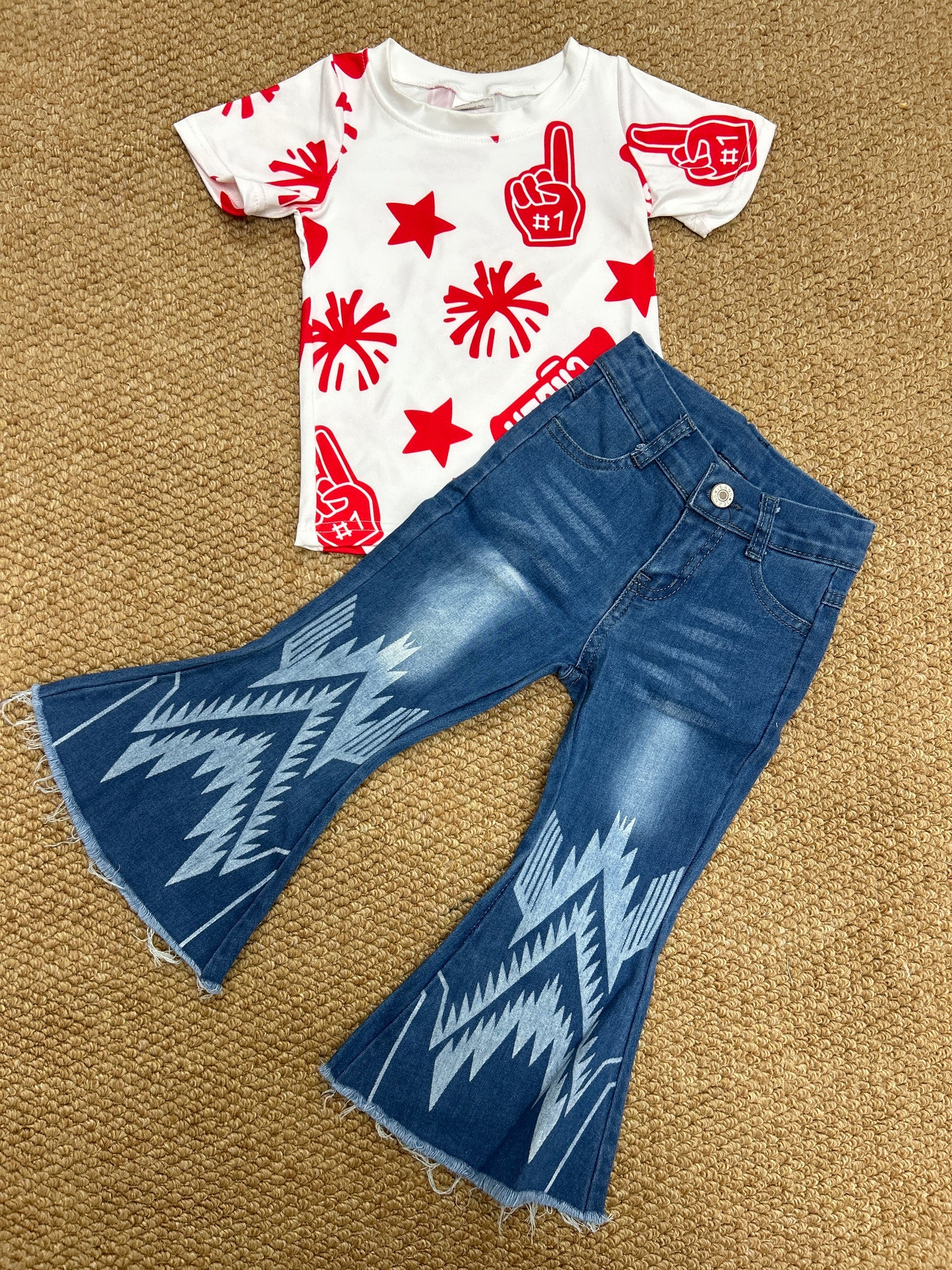 Toddle girls cheer shirt matching jeans bell bottoms clothes