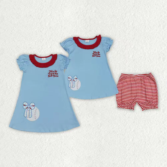 Embroidery Baseball print toddle girls summer outfit