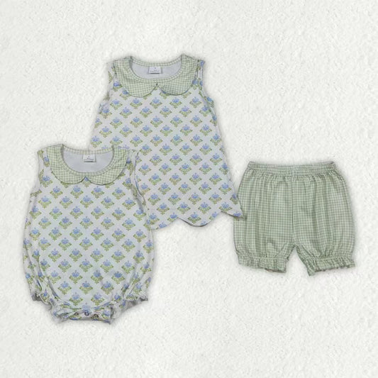 Blue flowers design toddle kids girls summer holiday outfit