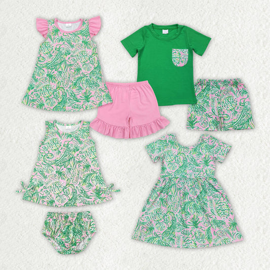 green floral baby boy sibling matching clothes