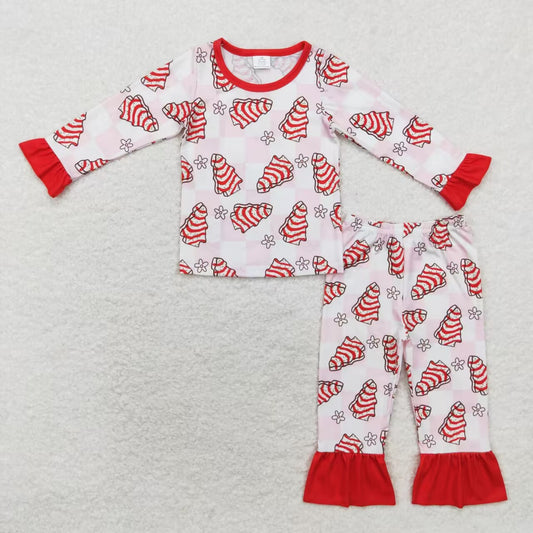 toddle baby girl christmas tree cake long sleeve bamboo pajama set