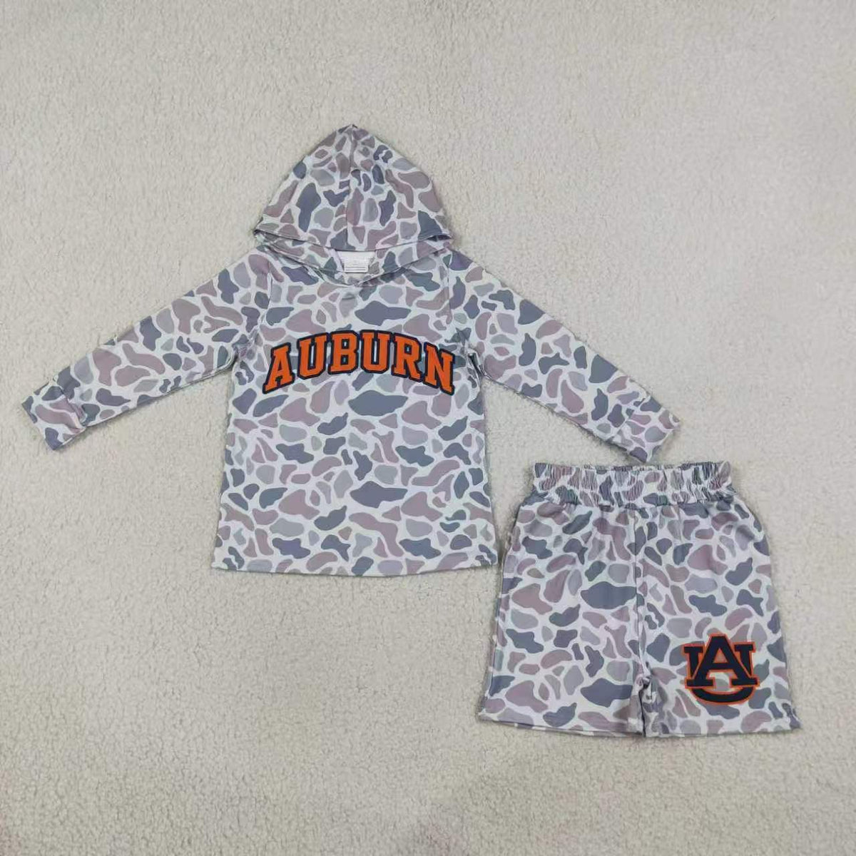 Boys long sleeve tenne camo hoodie top matching shorts outfit