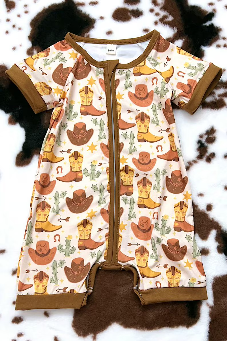 Western kids short sleeve romper