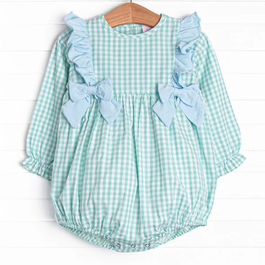 Toddle kids plaid design long sleeve romper