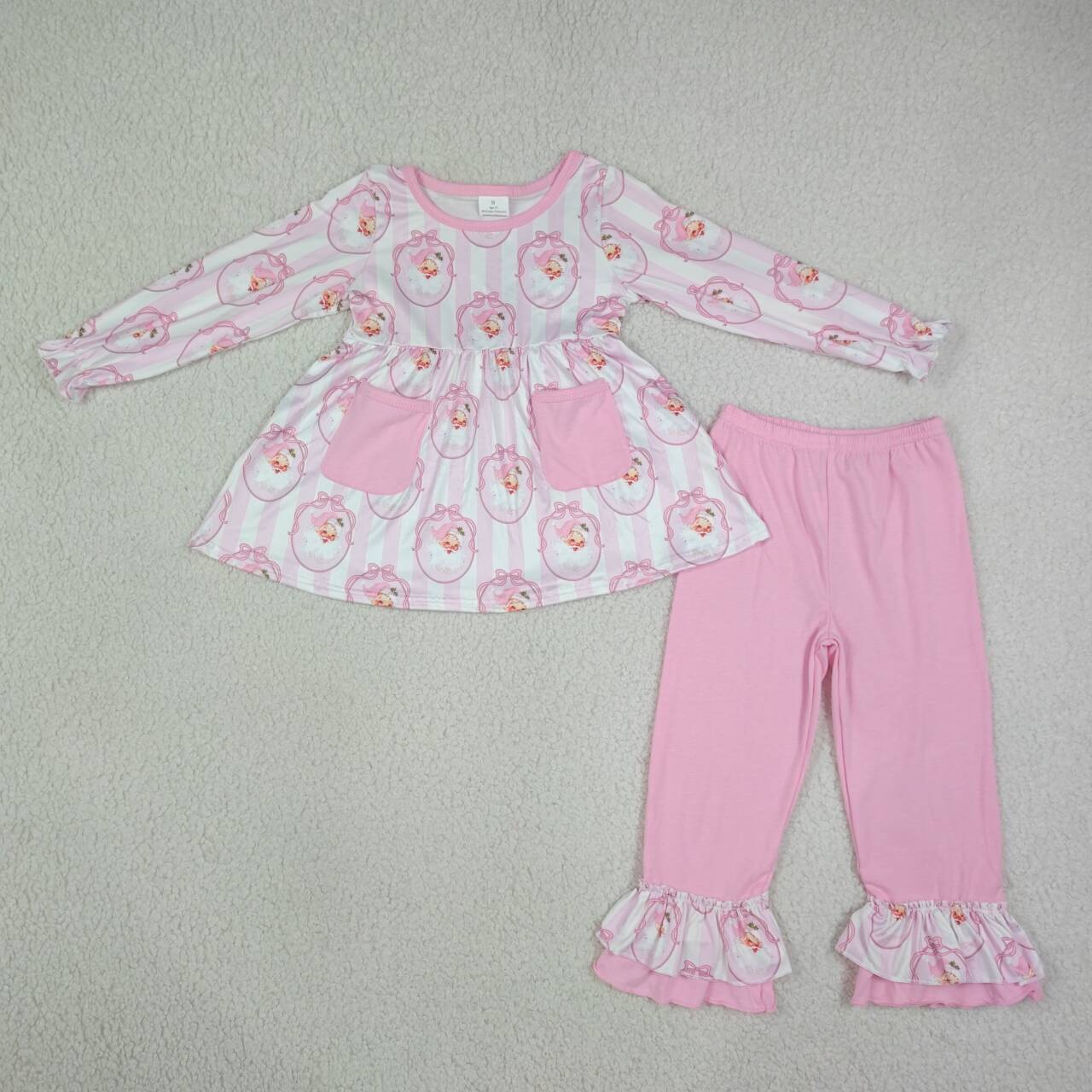Christmas santa claus long sleeve top matching pants girl outfit