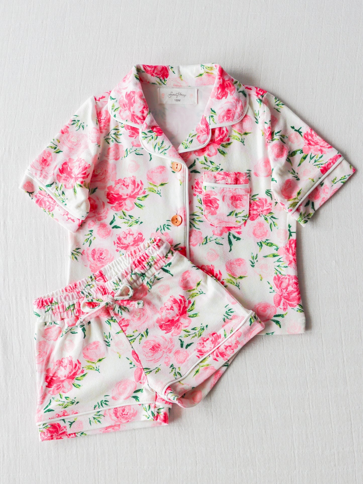 baby girl short sleeve pink floral pajama set