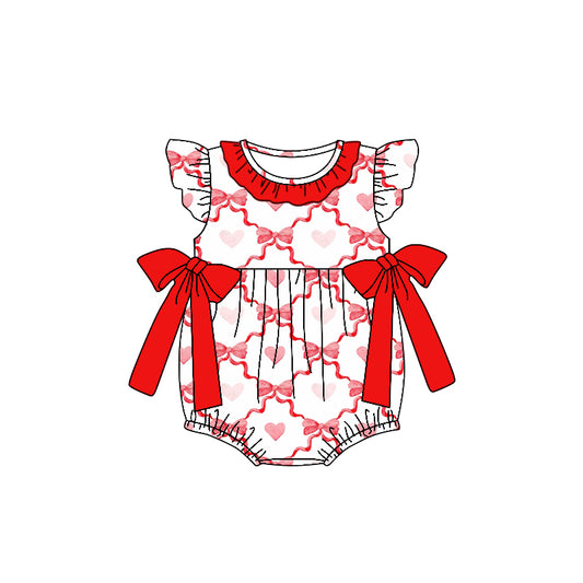 Valentines day red bow toddle girls romper