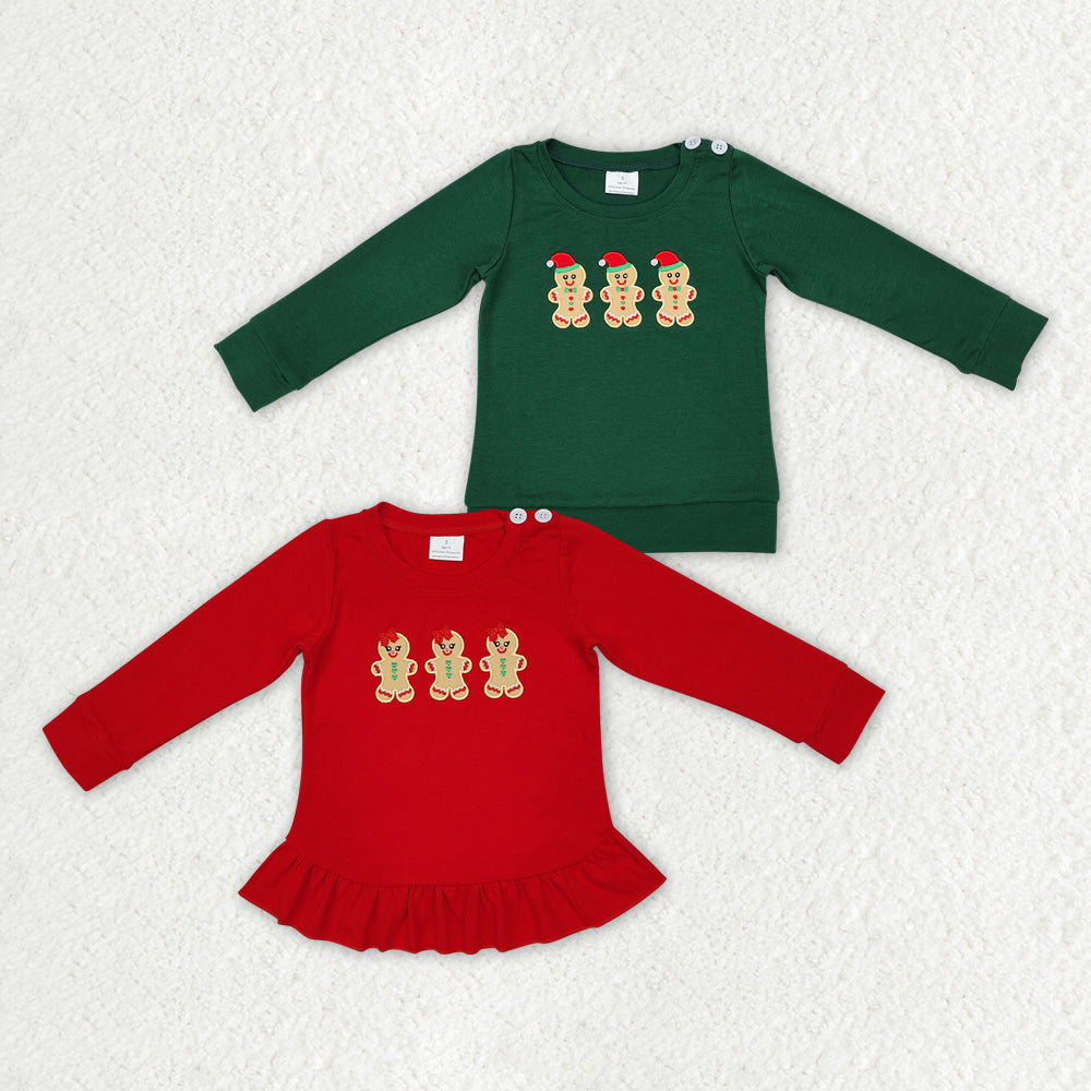 Sister brother embroidery Christmas gingerbread long sleeve top