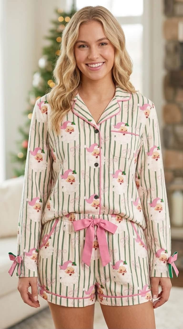 Adult women Christmas design short sleeve milk silk pajama set
