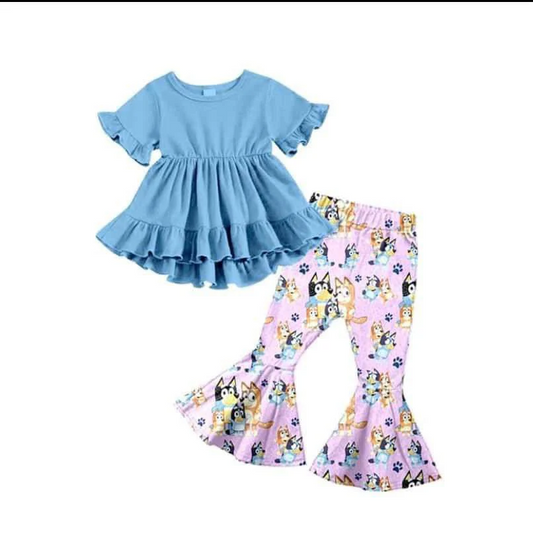 baby girls blue cartoon dog design outfit