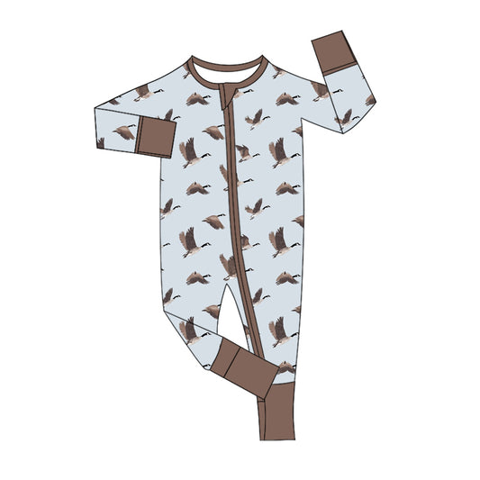 Wholesale infant baby boy long sleeve mallard duck zip romper