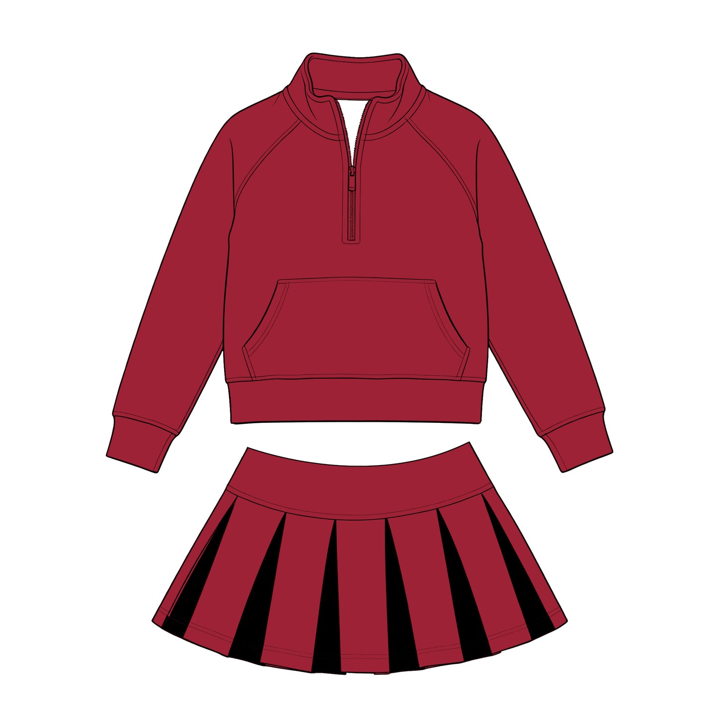 Kids long sleeve team pullover top matching skorts outfit wholesal factory price
