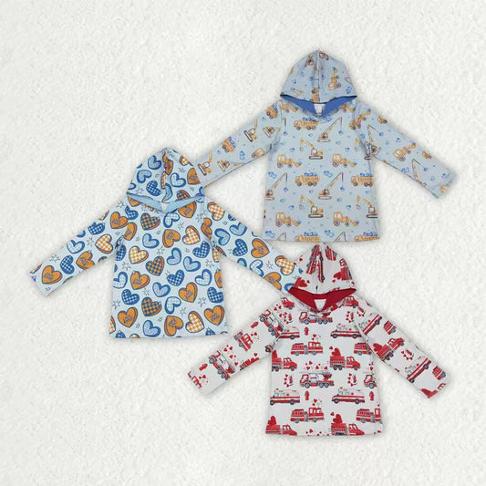 Construction heart design kids long sleeve hoodie top
