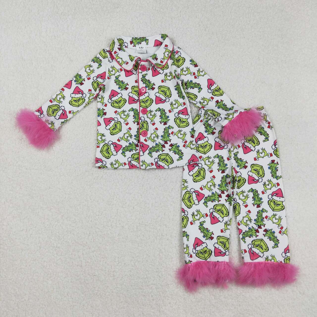 Christmas green face holly berry girls long sleeve matching pajama set