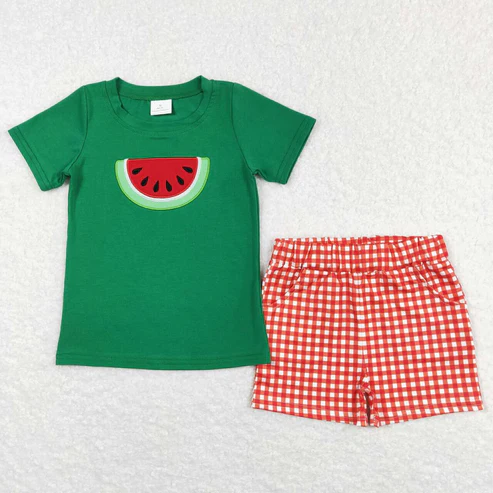 sister brother embroidery watermelon fruit outfit