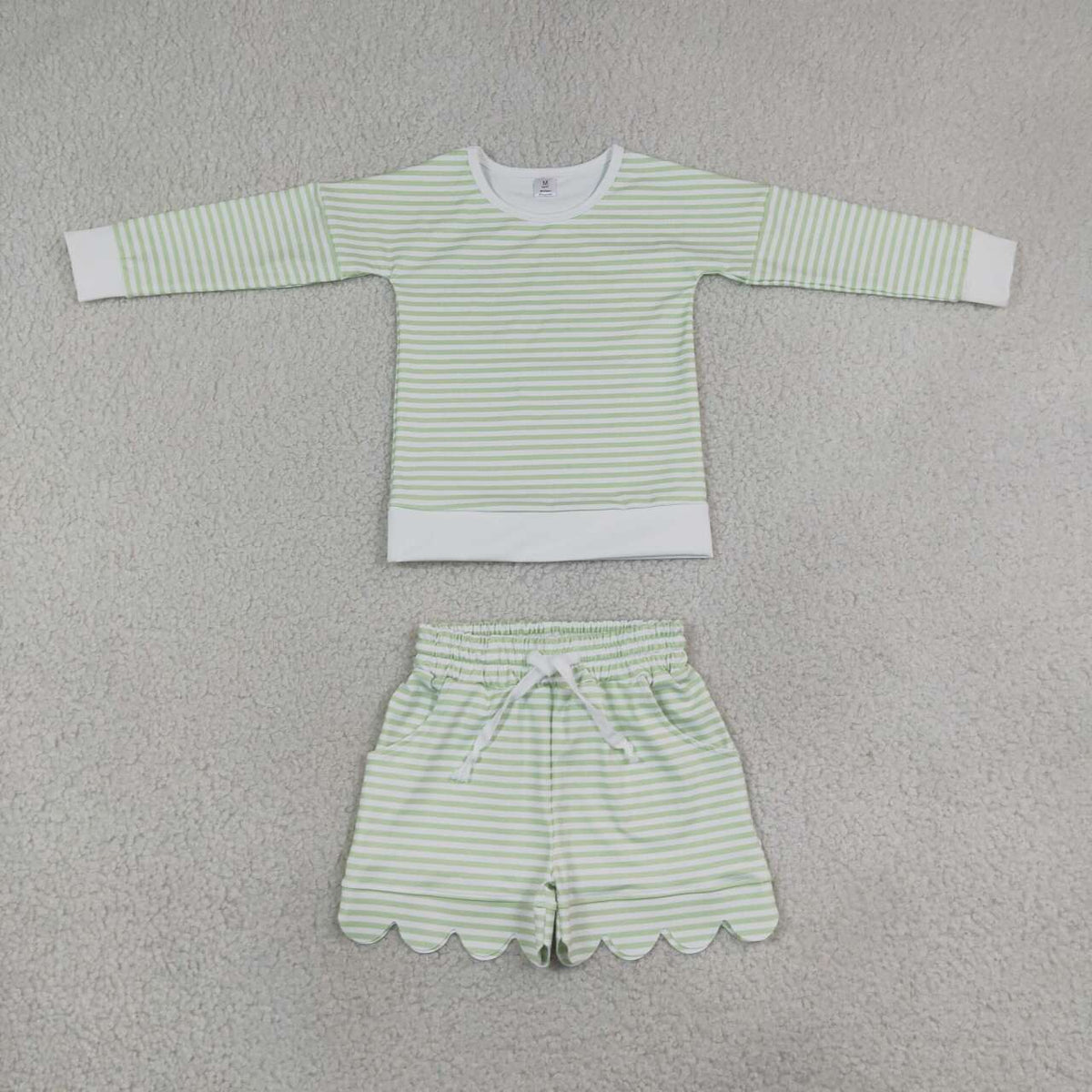 Lime green stripes long sleeve yoga pullover top matching shorts girls outfit