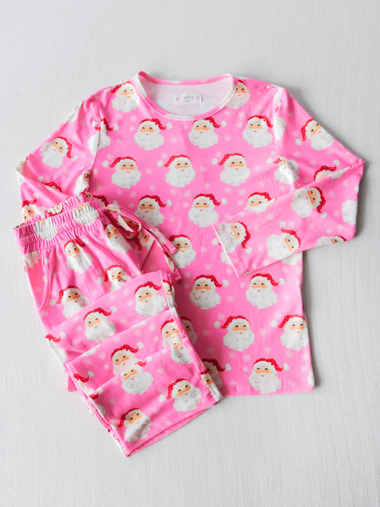 Infant baby girls Christmas Santa Cluas pink pajama set clothes