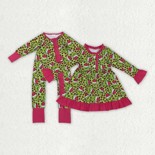 Toddle girls Christmas green face design dress