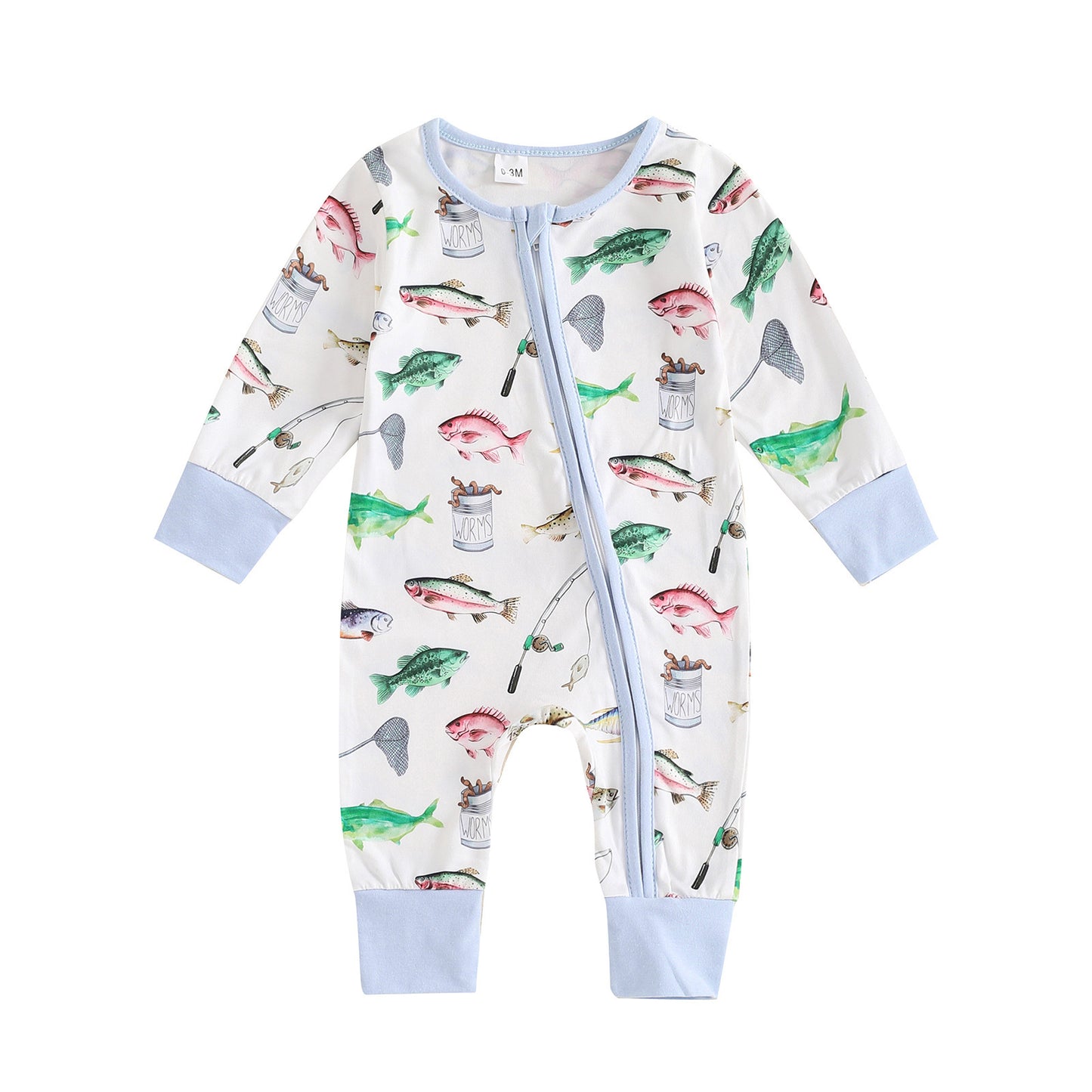 Infant Baby Boy Long Sleeve Fishing Zip Romper