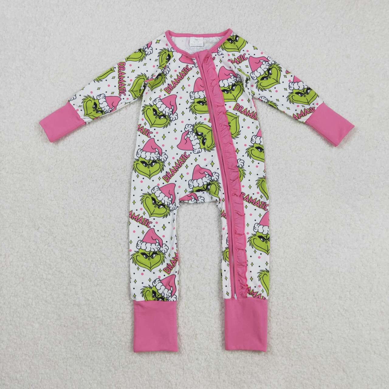 Christmas green face design kids long sleeve romper