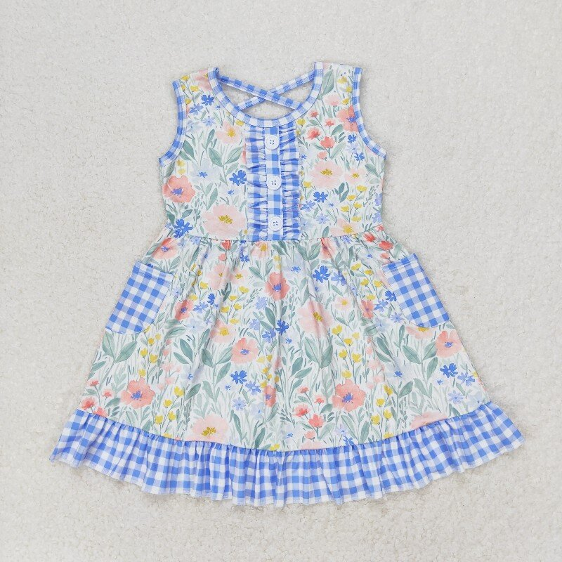 best sister blue floral boutique matching clothing set wholesale baby clothes