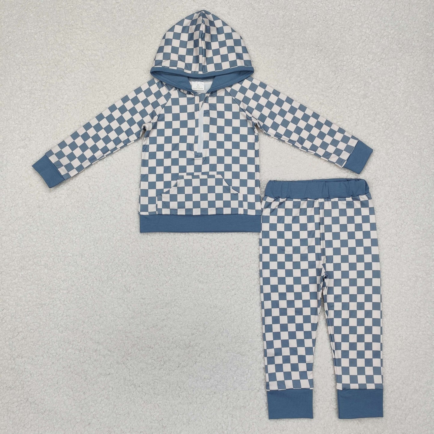 Kids Checkered Long Sleeve Matching Hoodie Set