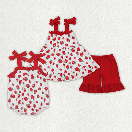 best sister strawberry matching outfit baby  sibling set