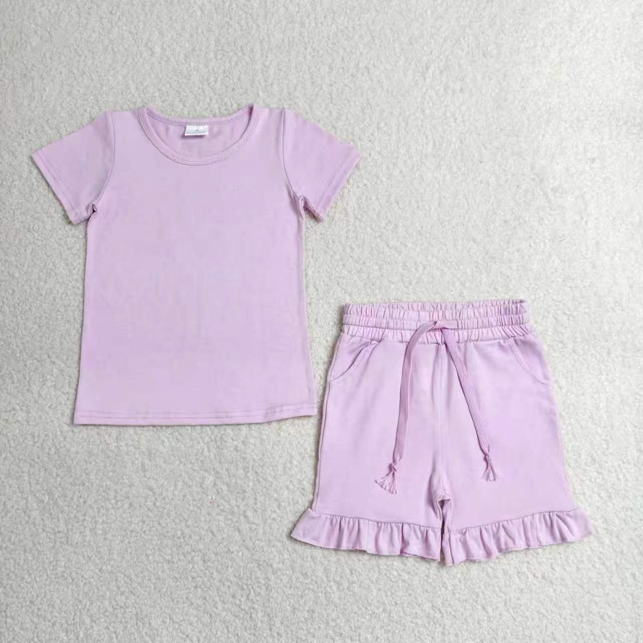 Blue short sleeve top matching shorts girls summer outfit