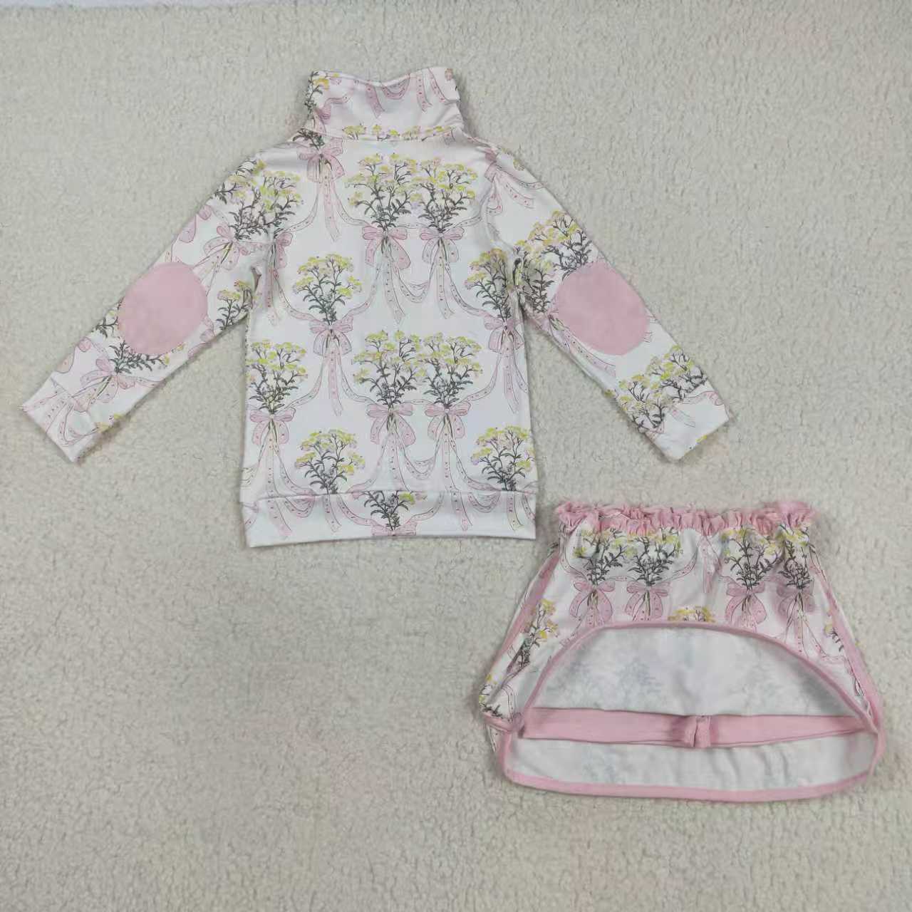 Toddle girls green red floral design top matching skirt outfit