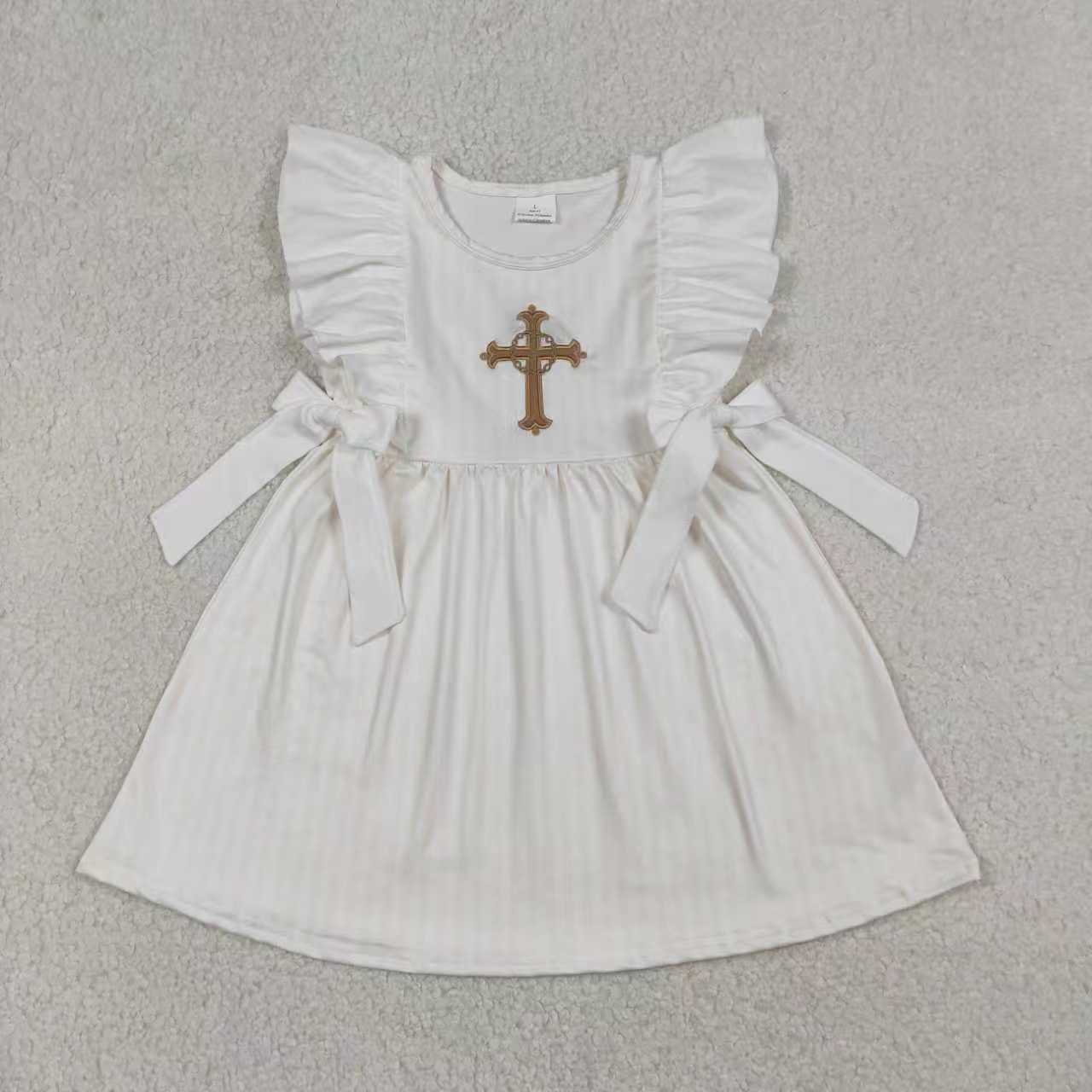 Embroidery Easter cross kids girls holiday dress