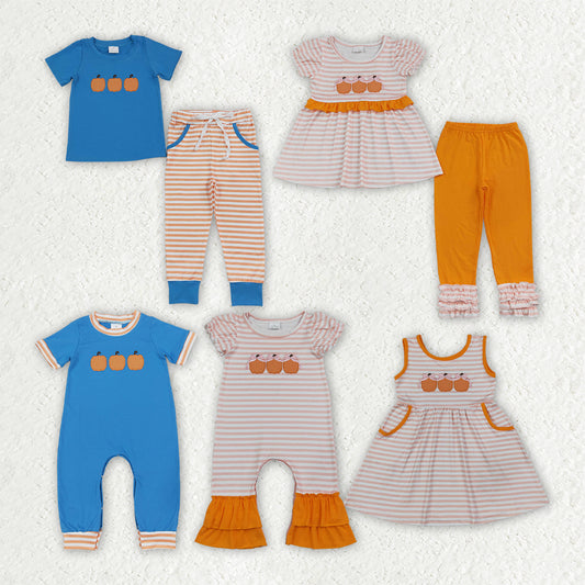 Embroidery pumpkins long sleeve top matching pants sister brother matching outfit