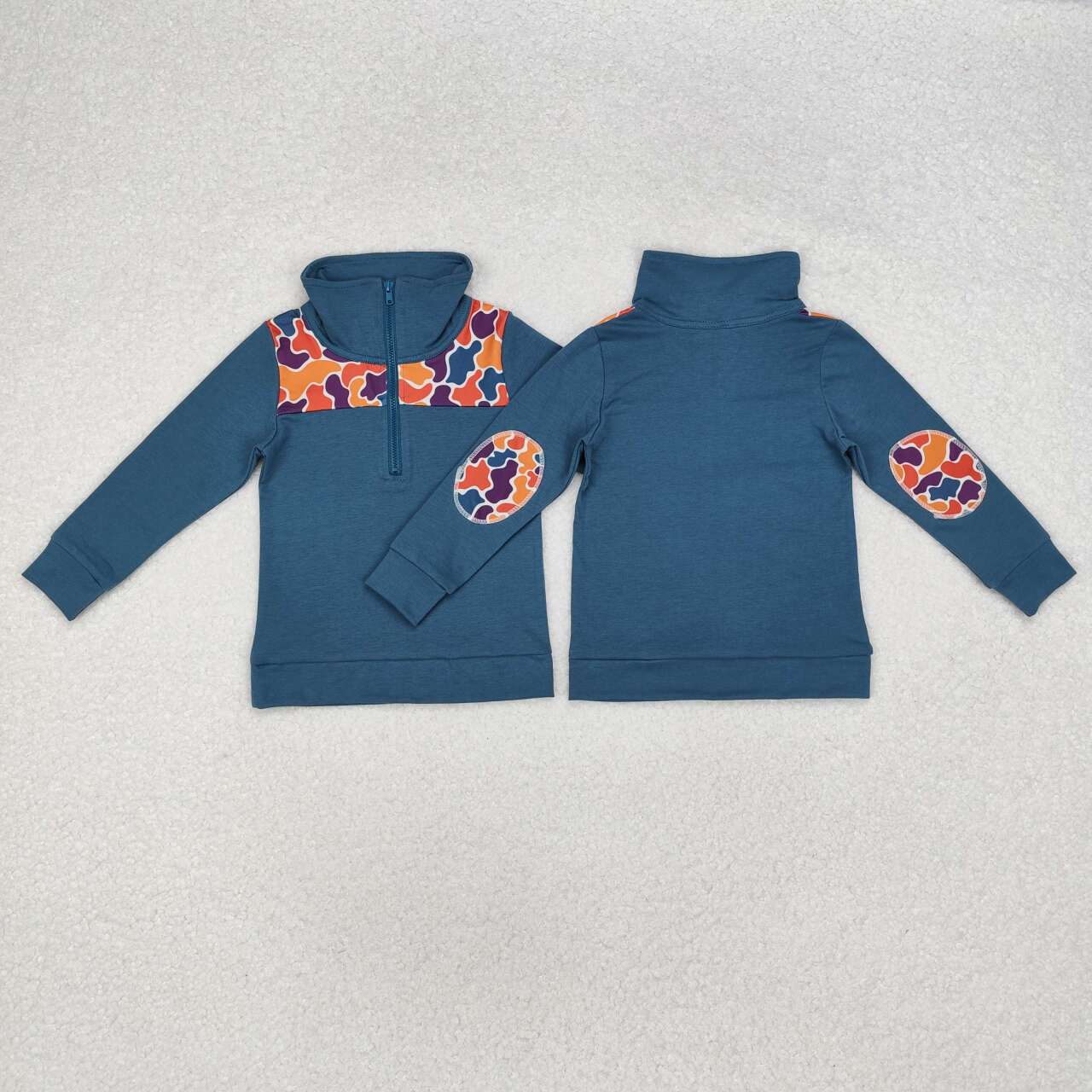 baby boy long sleeve blue orange camo pullover