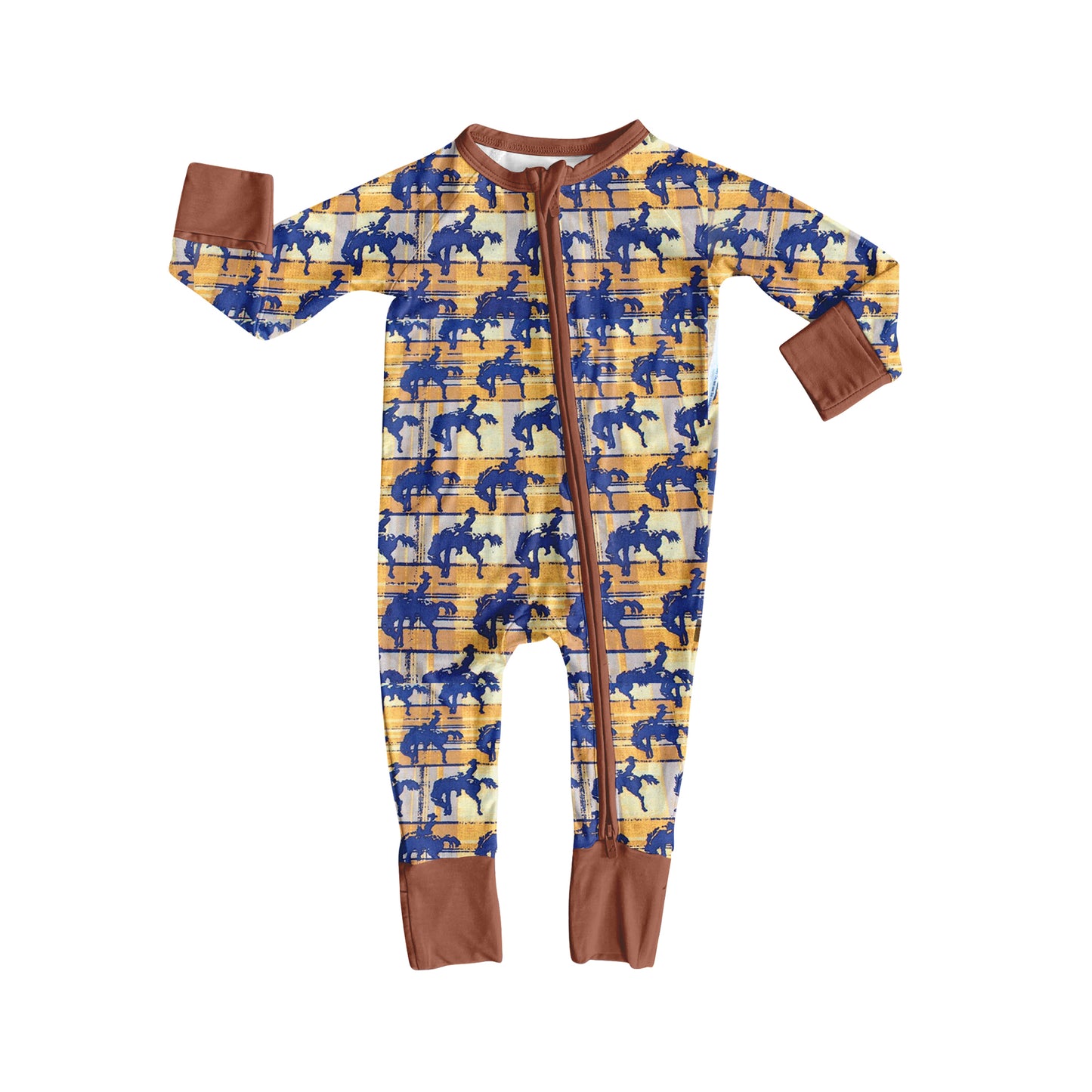 Western cowboy rodeo kids long sleeve zip romper