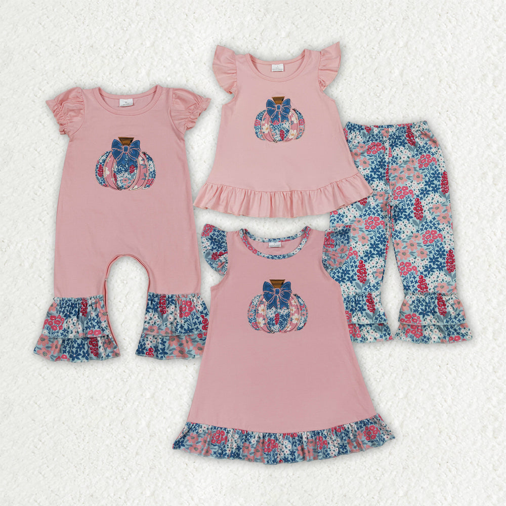 Toddle girls embroidery floral pumpkin outfit