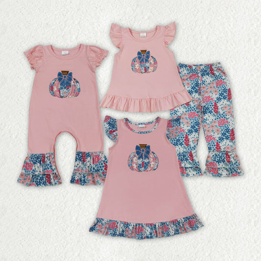 Toddle girls embroidery floral pumpkin outfit