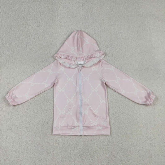 Pink bow girls long sleeve hoodie top